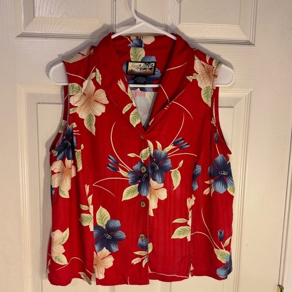 Havana Jack's Cafe Sleeveless Shirt Floral Hawaiian Button Women's size Large - Picture 1 of 5